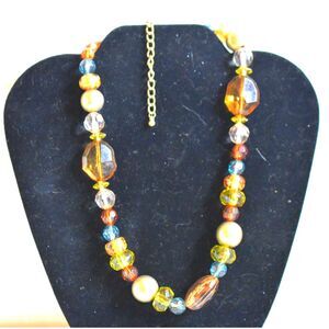 Vintage Boho Chic Chunky Colorful Acylic Beaded Brass Tone Choker Necklace